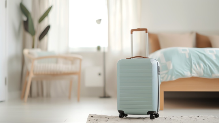 Dans une location saisonnière, une petite valise pour représenter le locataire qui pose ses valises pour des vacances